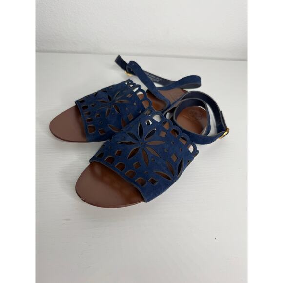 Tory Burch Women’s Navy Blue Die Cut Ankle Strap Sandals size 9 - Picture 1 of 8
